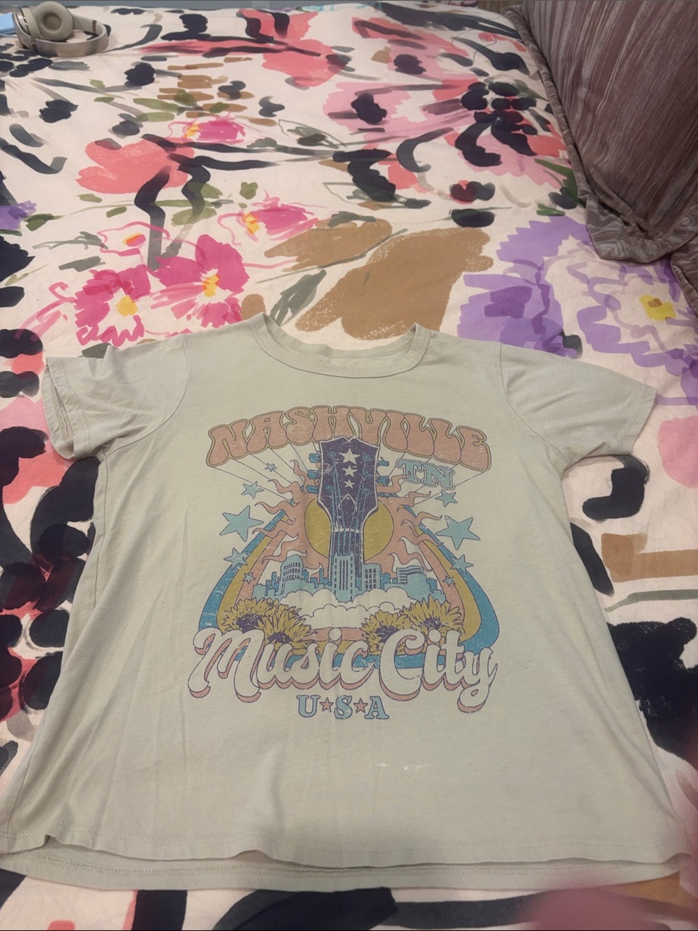 Zoe + Liv Pale Green Nashville Music City Graphic Tee